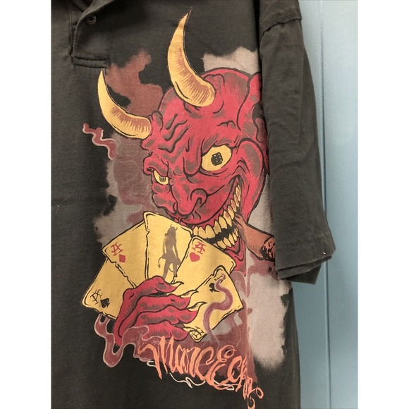 Y2K Marc Ecko Gray Devil Playing Poker POLO SHIRT‎ XXL 2XL Cotton - Picture 6 of 7